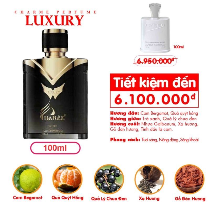 チャーム・ラグジュアリー香水男性用　Charme Luxury 100ml新品 Nước hoa Nam Charme Luxury 100ml sang trong lịch lãm tươi
