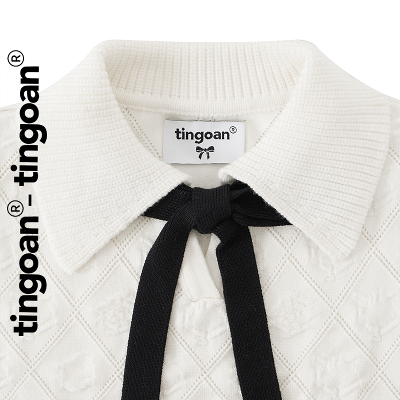 Mô tả TINGOAN® - Áo len kem crop bề mặt len hoạ tiết quả trám buộc nơ YURI YURI TOP/WH PHIÊN BẢN MỚI NHẤT T6/2024 - 4