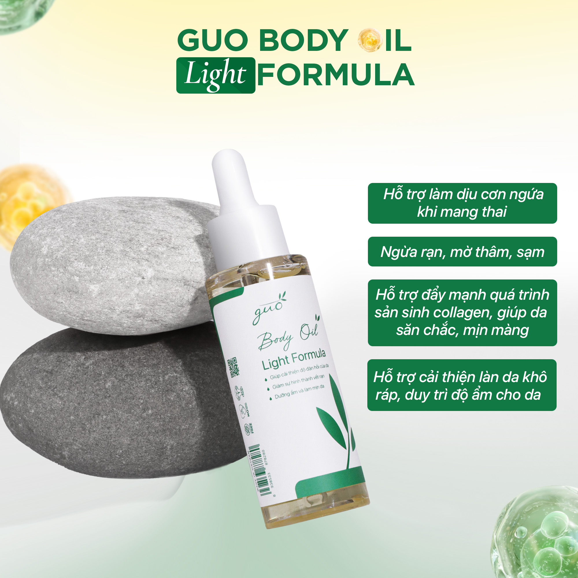 Mô tả Dầu Rạn Da Giảm Ngứa Dưỡng Ẩm Cho Bà Bầu & Mẹ Sau Sinh Lỏng Nhẹ Thấm Nhanh - GUO Body Light Oil Fomular - 4