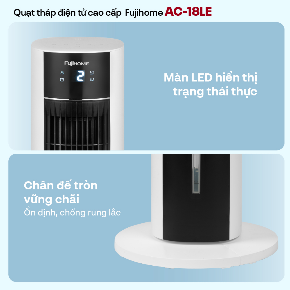 Mô tả Quạt tháp hơi nước nhập khẩu FUJIHOME AC-18LE Điều khiển từ xa, 3 cấp độ gió, lọc không khí ionizer - 8
