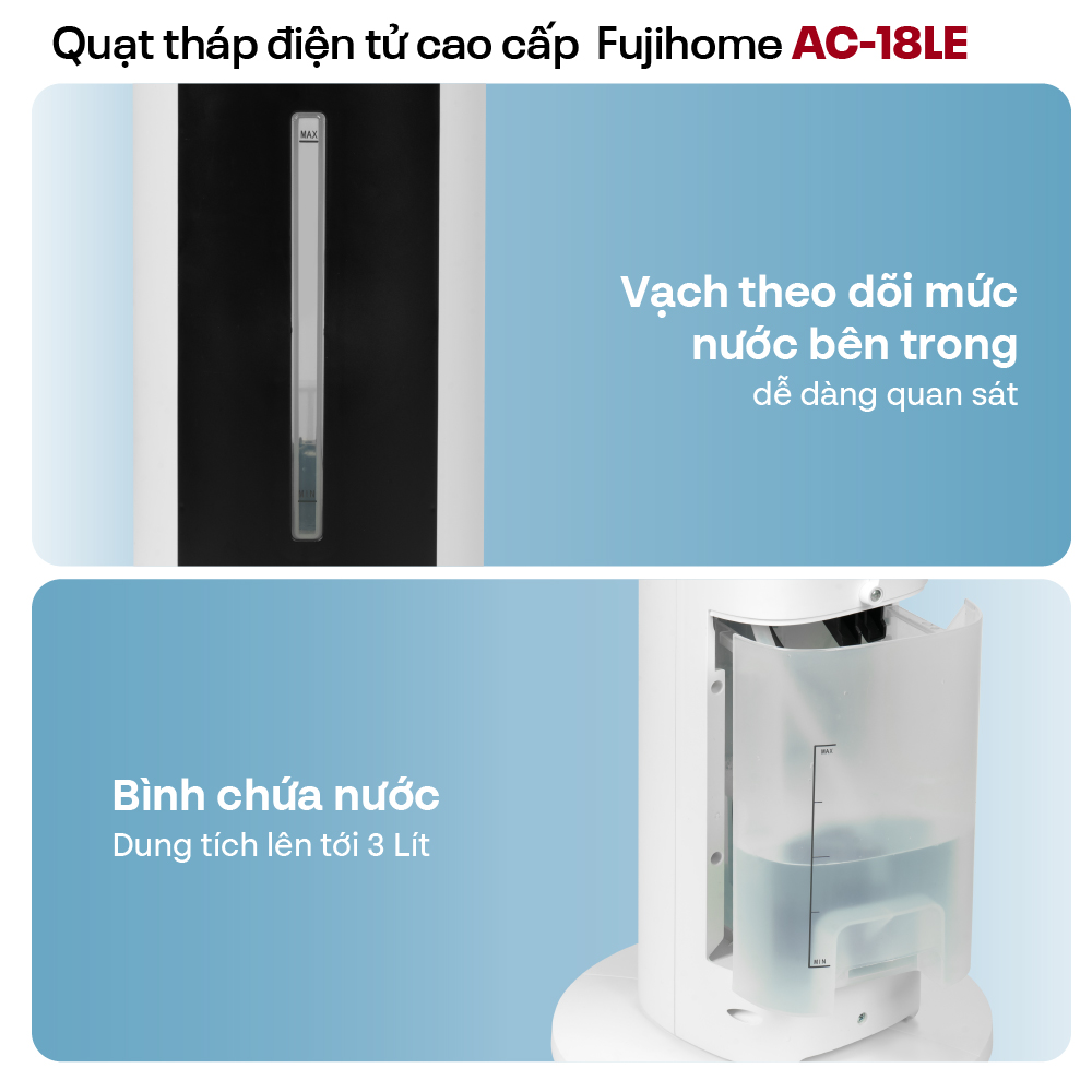 Mô tả Quạt tháp hơi nước nhập khẩu FUJIHOME AC-18LE Điều khiển từ xa, 3 cấp độ gió, lọc không khí ionizer - 10