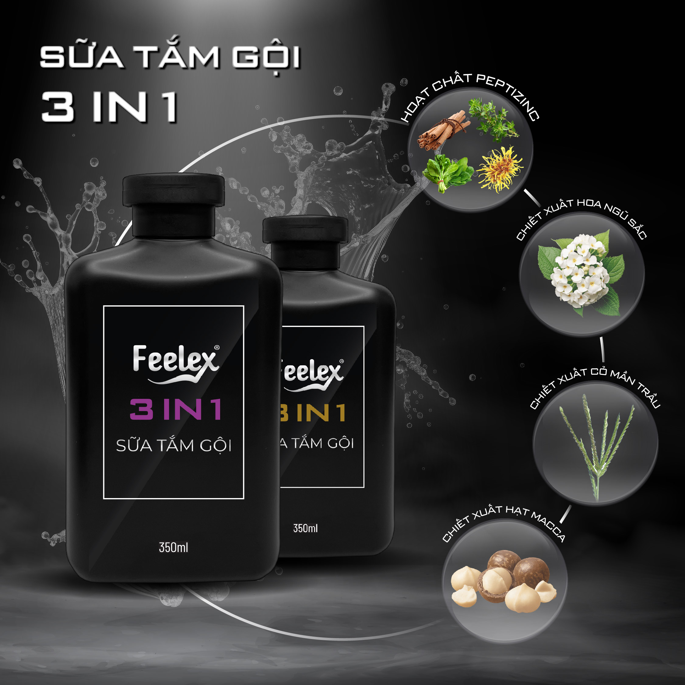Mô tả Sữa tắm gội nam giới 3 in 1 Feelex all in one - quyến rũ - mạnh mẽ nam tính - 2