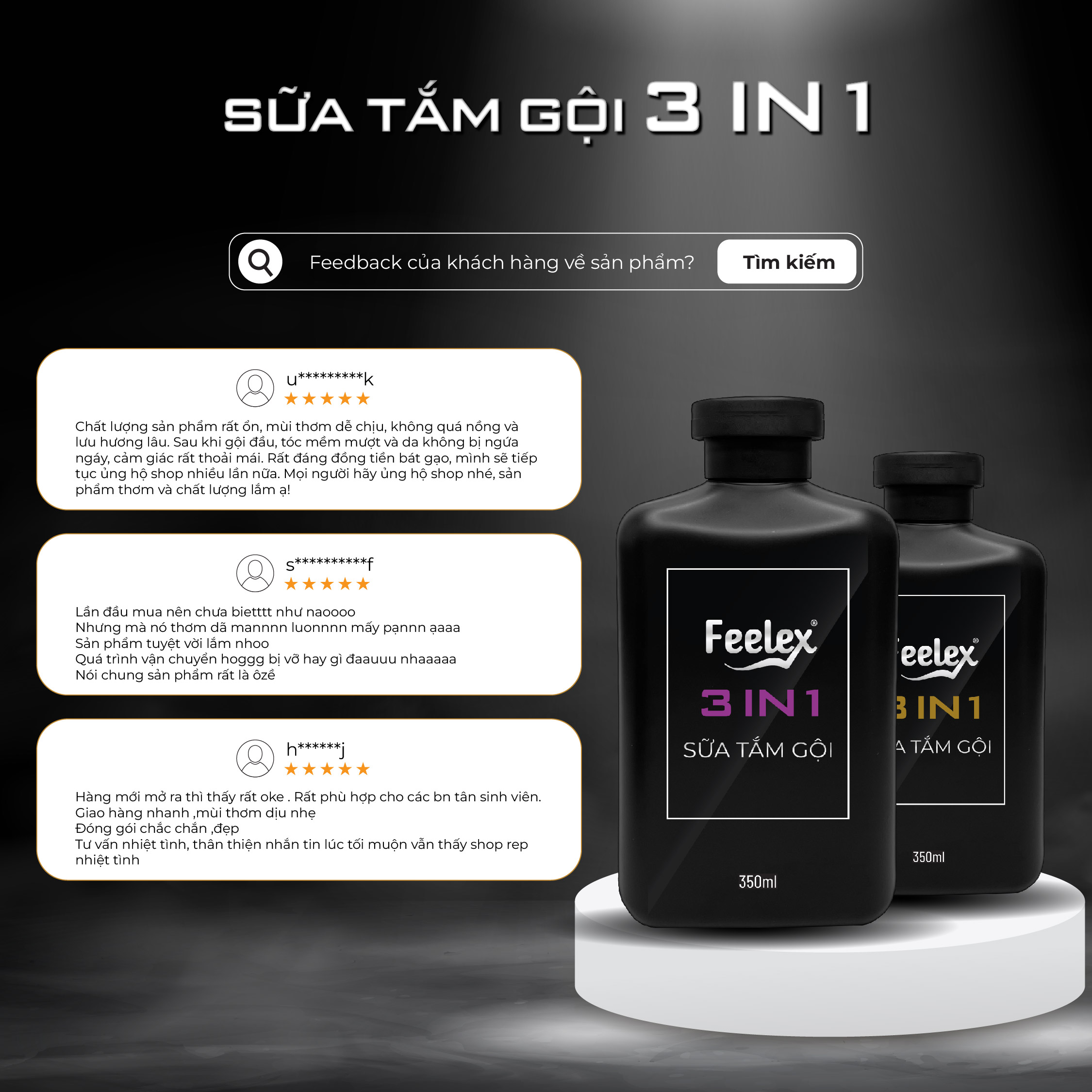 Mô tả Sữa tắm gội nam giới 3 in 1 Feelex all in one - quyến rũ - mạnh mẽ nam tính - 5