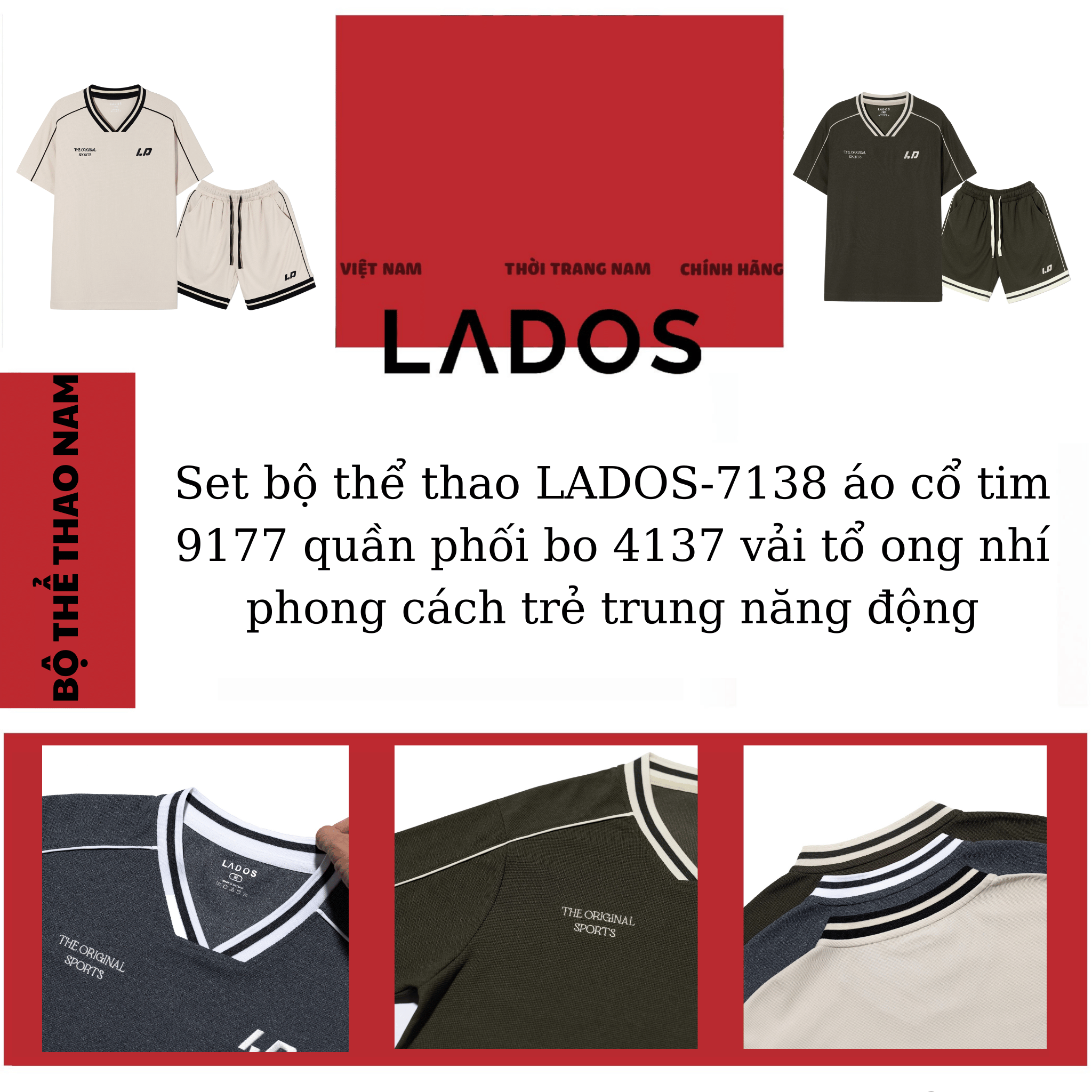 Mô tả Set bộ thể thao LADOS-7138 áo cổ tim 9177 quần phối bo 4137 vải tổ ong nhí phong cách trẻ trung năng động - 1