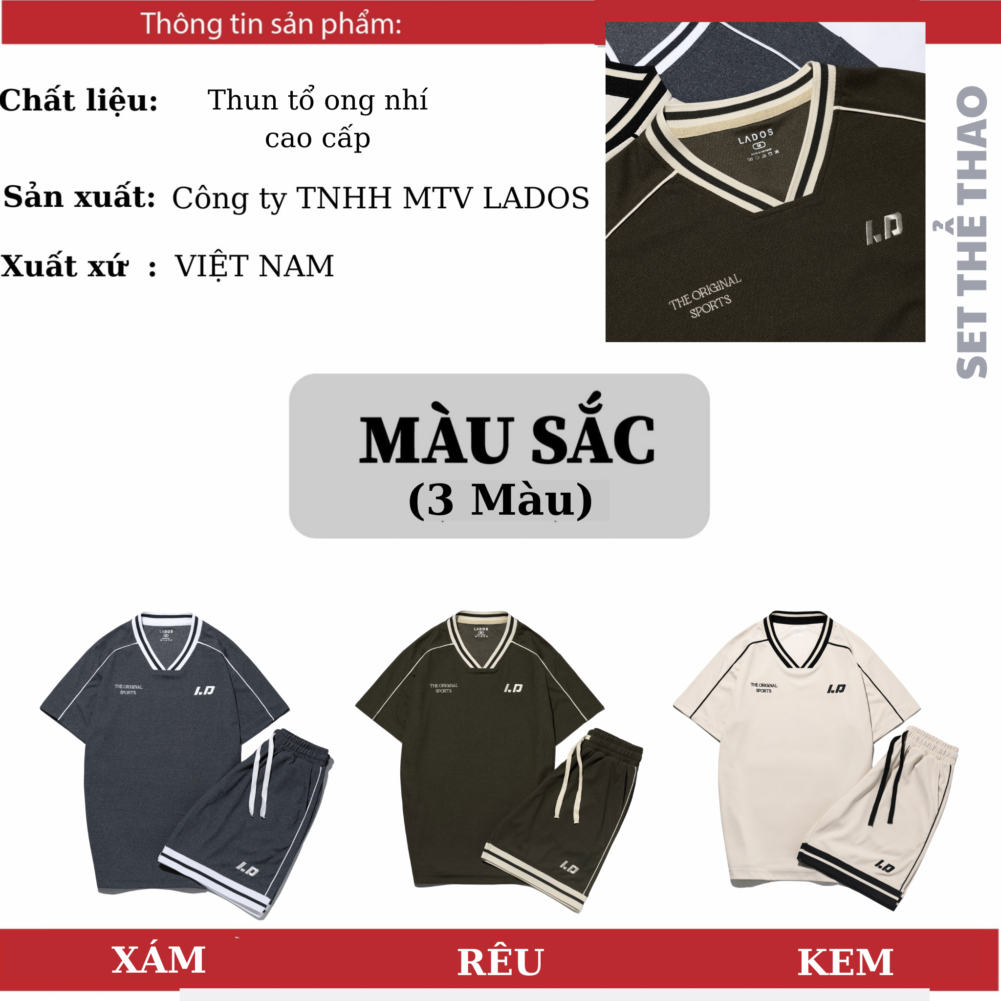 Mô tả Set bộ thể thao LADOS-7138 áo cổ tim 9177 quần phối bo 4137 vải tổ ong nhí phong cách trẻ trung năng động - 2