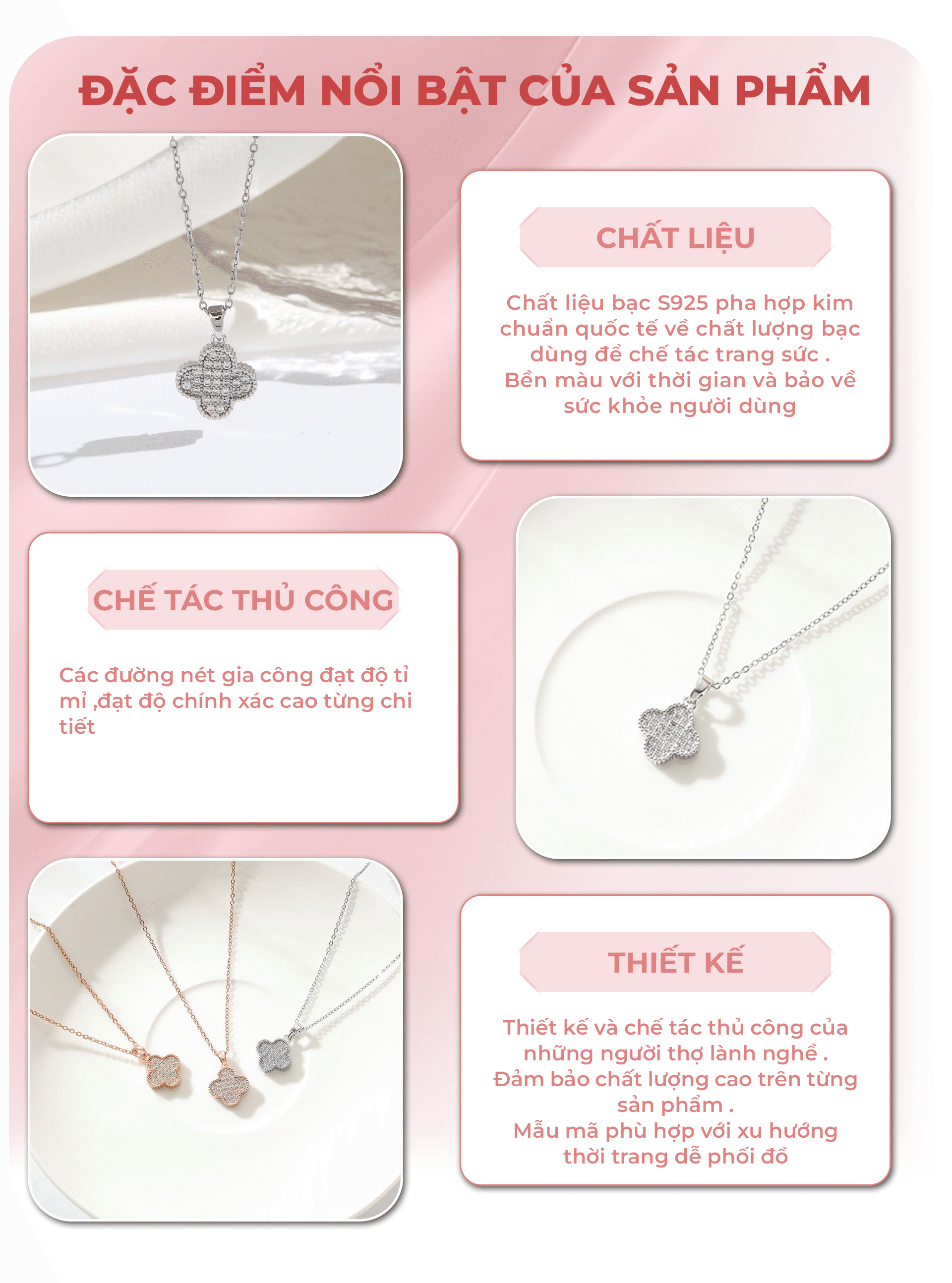 Mô tả Dây chuyền bạc nữ CDE Lucky Four Leaf Necklace Silver CDE6385SV - 2