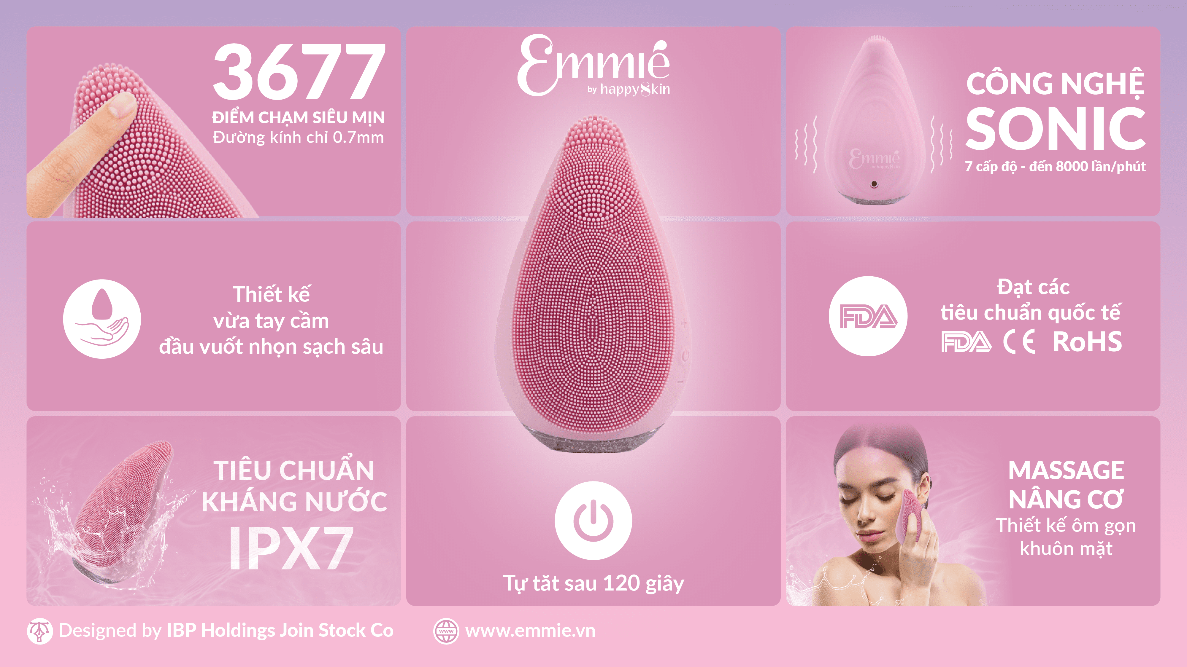 Mô tả Máy Rửa Mặt Emmié Premium Facial Cleansing Brush Sonic Extra - Đạt Chứng Nhận FDA - 1