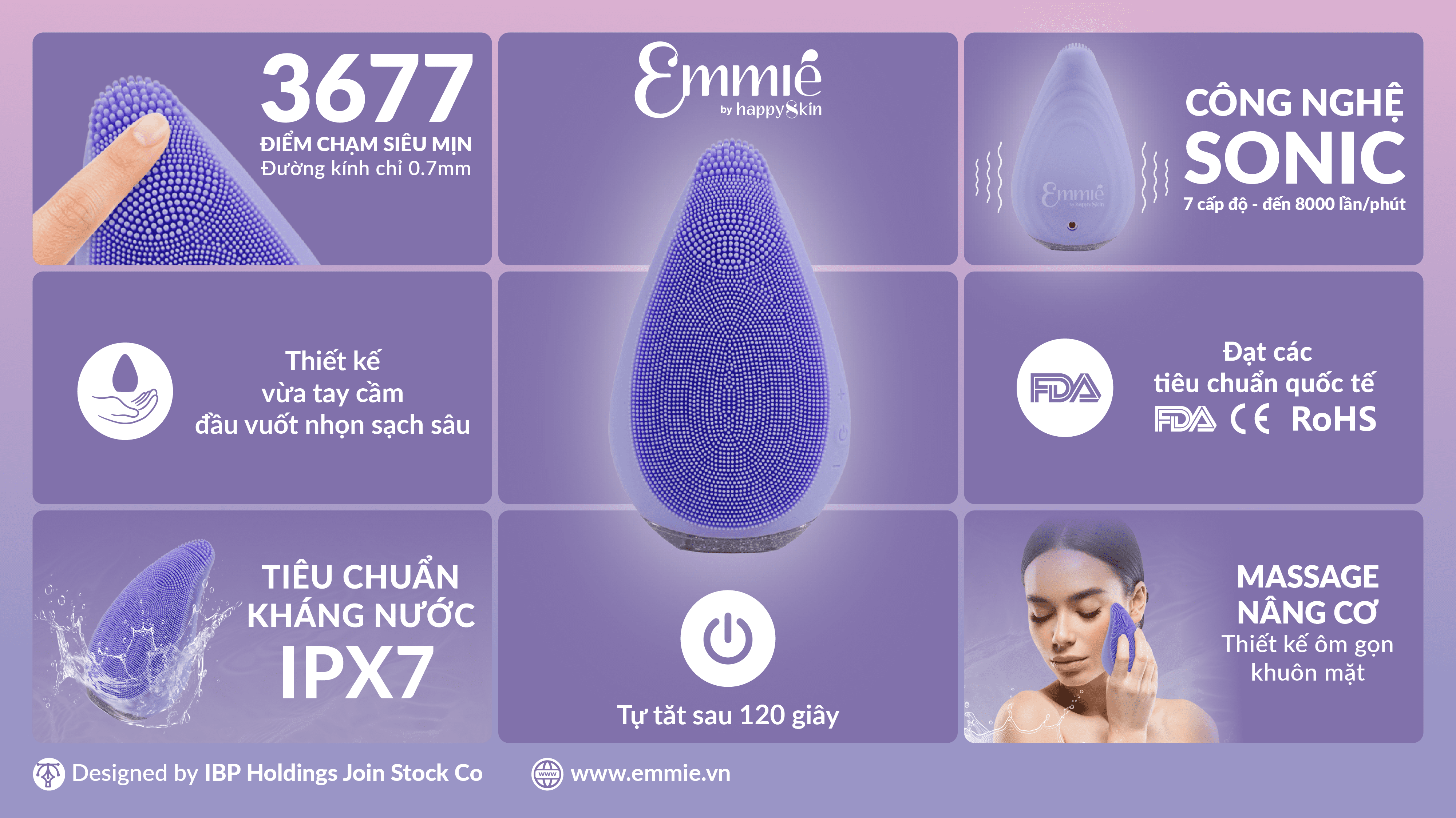 Mô tả Máy Rửa Mặt Emmié Premium Facial Cleansing Brush Sonic Extra - Đạt Chứng Nhận FDA - 2