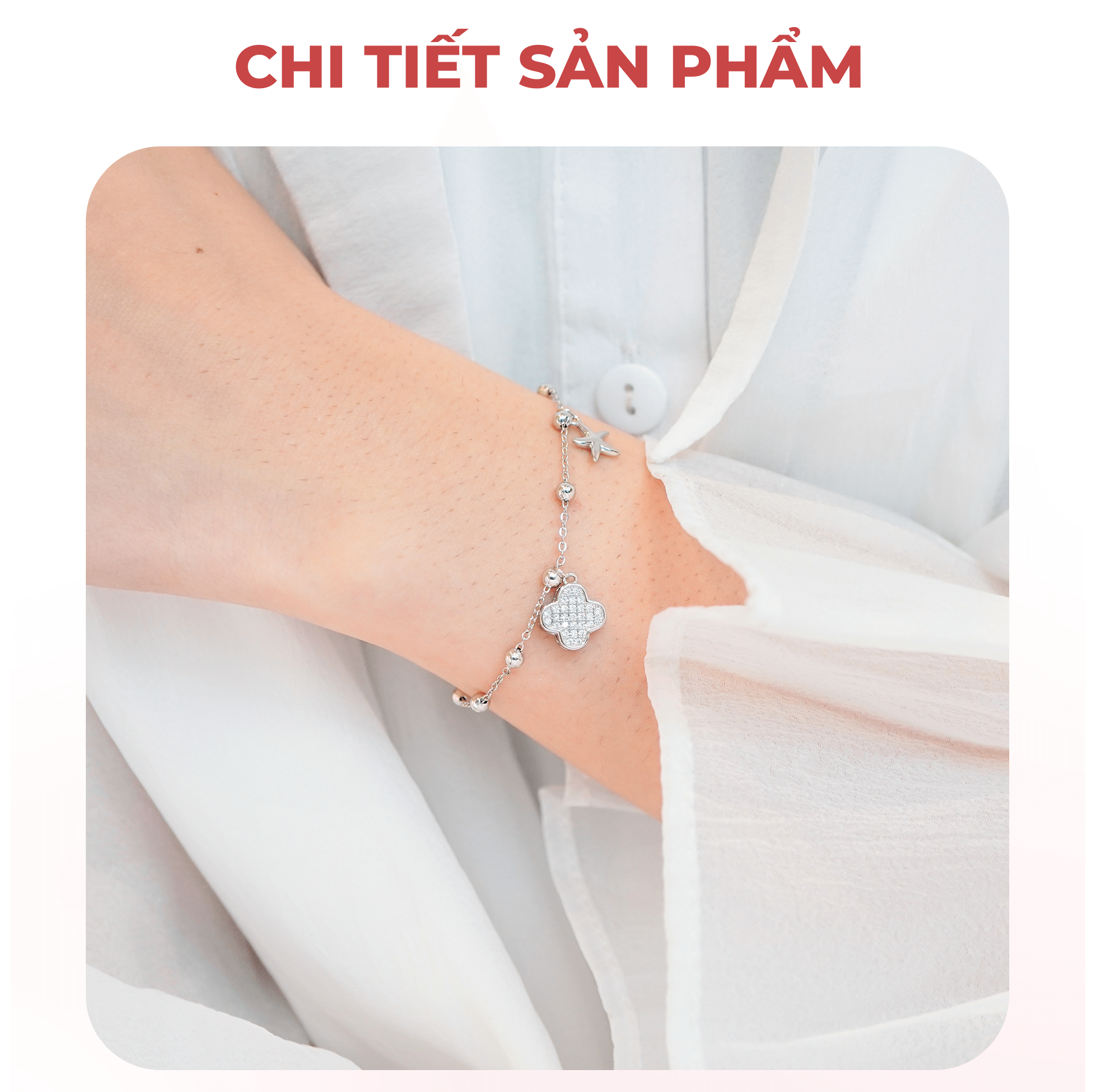 Mô tả Vòng tay nữ CDE Lucky Four Leaf Star Silver Bracelet CDE2241 - 4