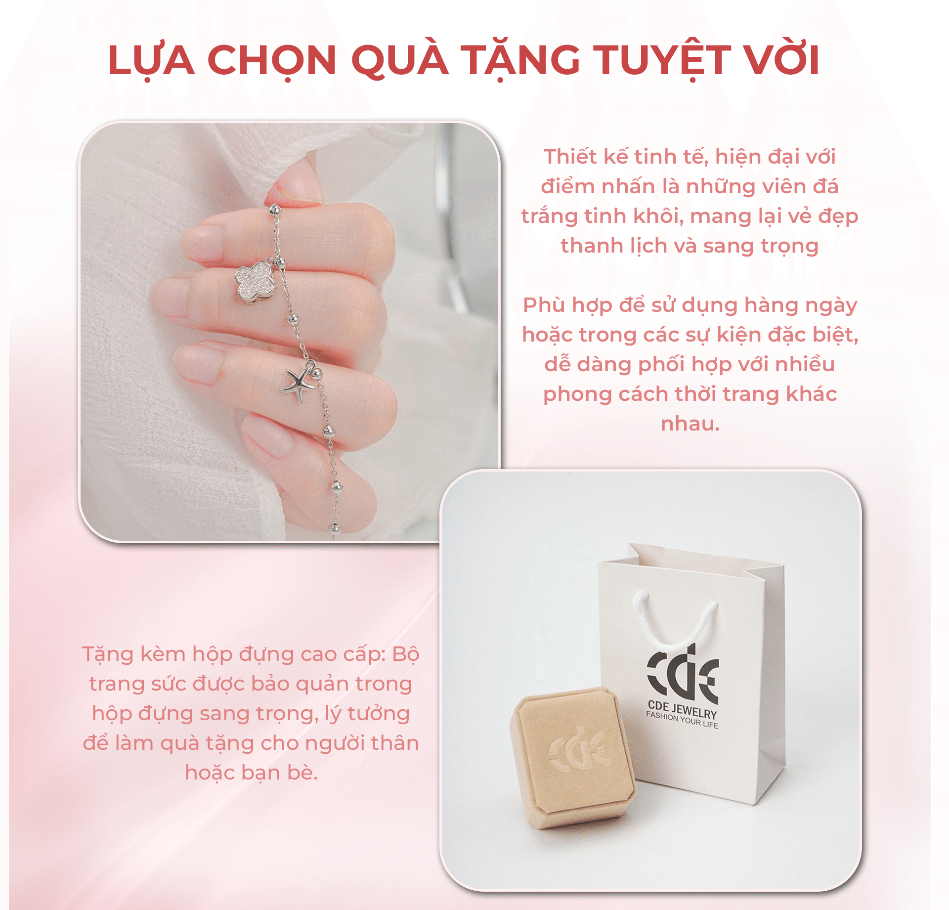 Mô tả Vòng tay nữ CDE Lucky Four Leaf Star Silver Bracelet CDE2241 - 7