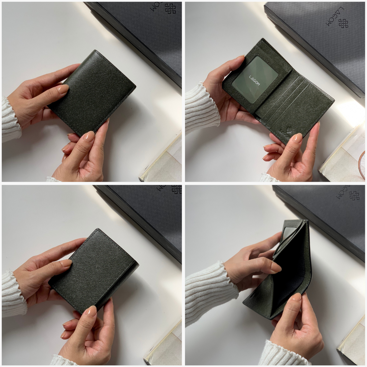 Ví da thật mini LAGOM.ID Wallet màu Xanh Rêu