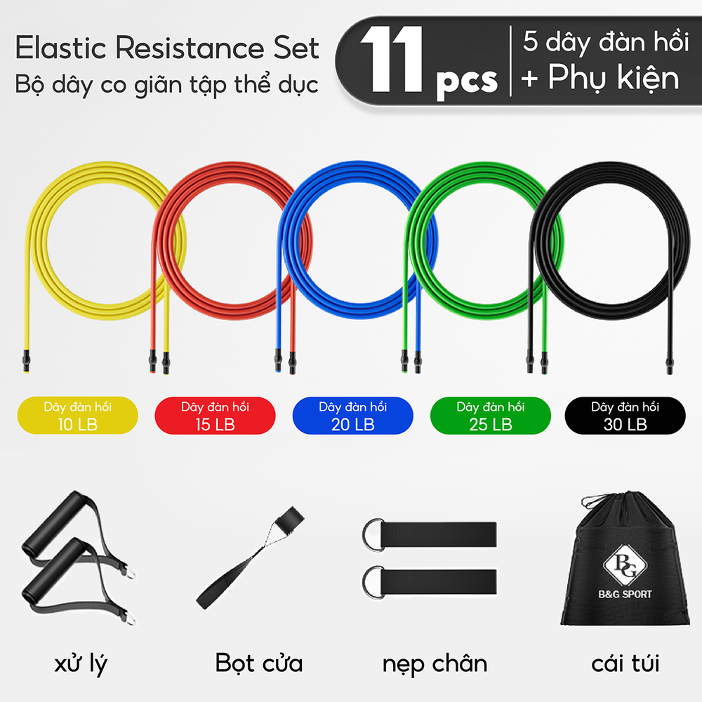 Mô tả BG- Dây Ngũ Sắc Tập Gym 6017, Dây Đàn Hồi Kháng Lực Tập Full Body, Dụng Cụ Tập Thể Hình Tại Nhà - 10