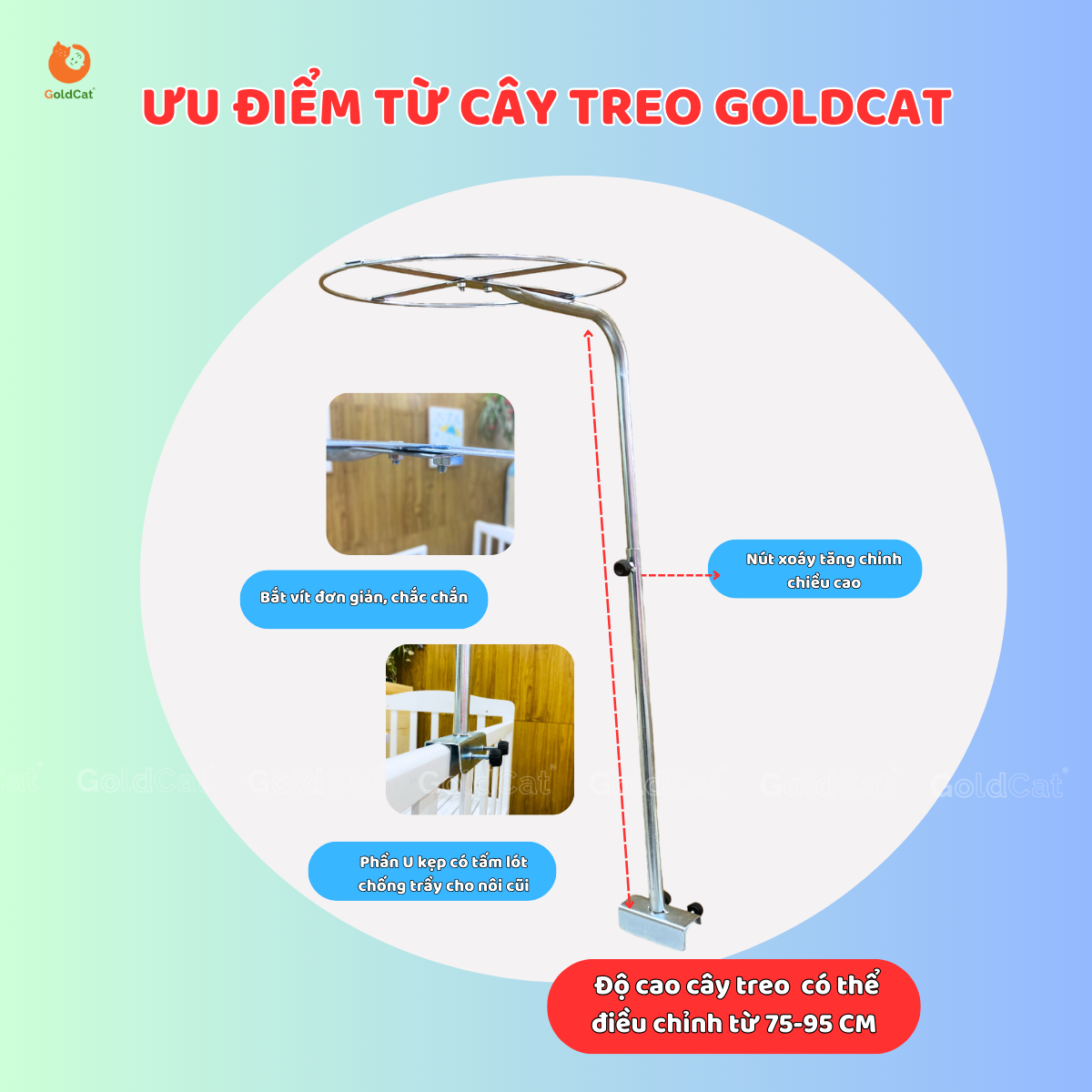 Mô tả Màn Cũi Cho Bé GOLDCAT Và Cây Treo Màn Chất Liệu Vải Mắt Lưới Cao Cấp, Khung Treo Tăng Chỉnh Độ Cao Thông Minh - 2