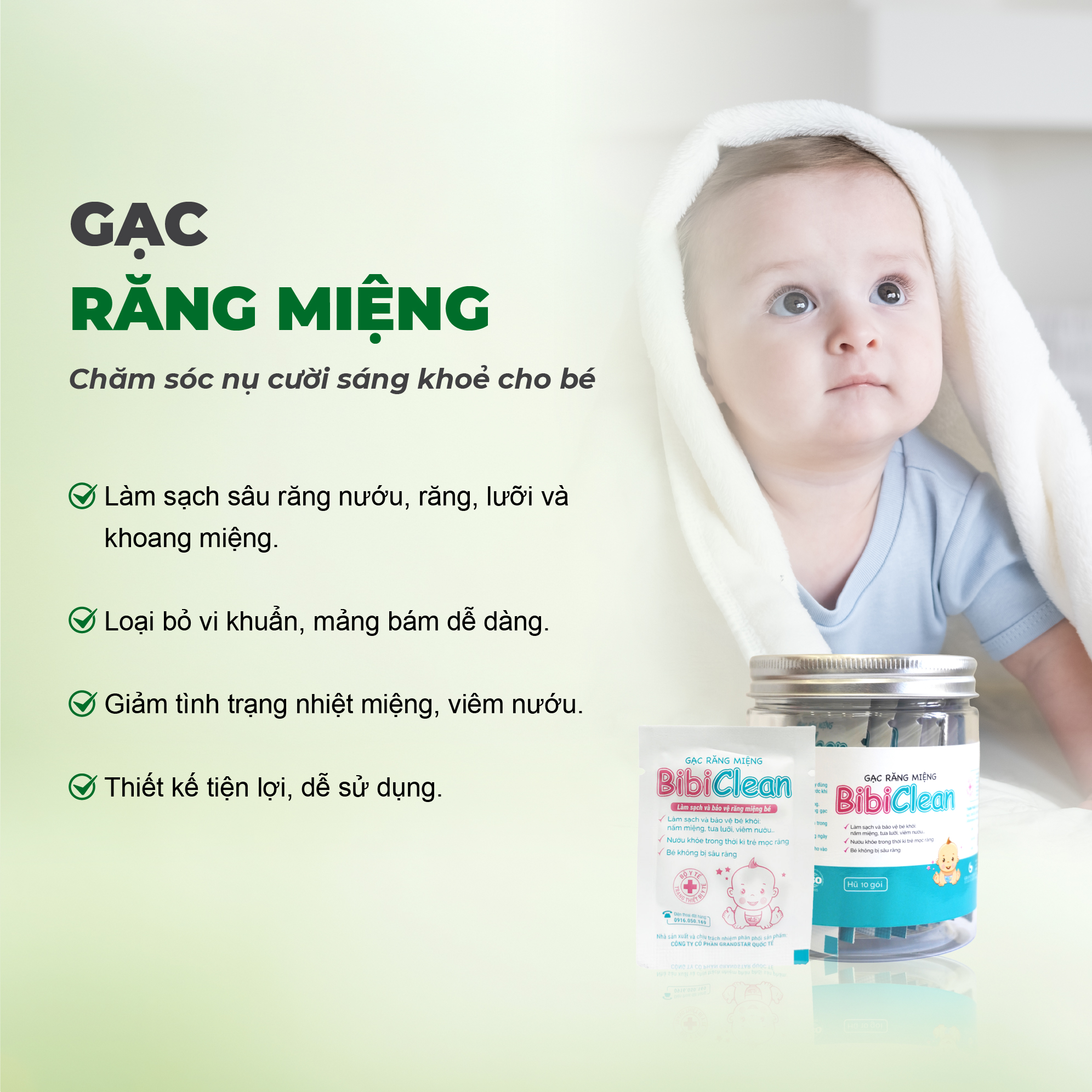 Mô tả Gạc rơ lưỡi cho bé sơ sinh Bibiclean hộp 10 gói - Giúp làm sạch răng, khoang miệng cho bé, an toàn - 2