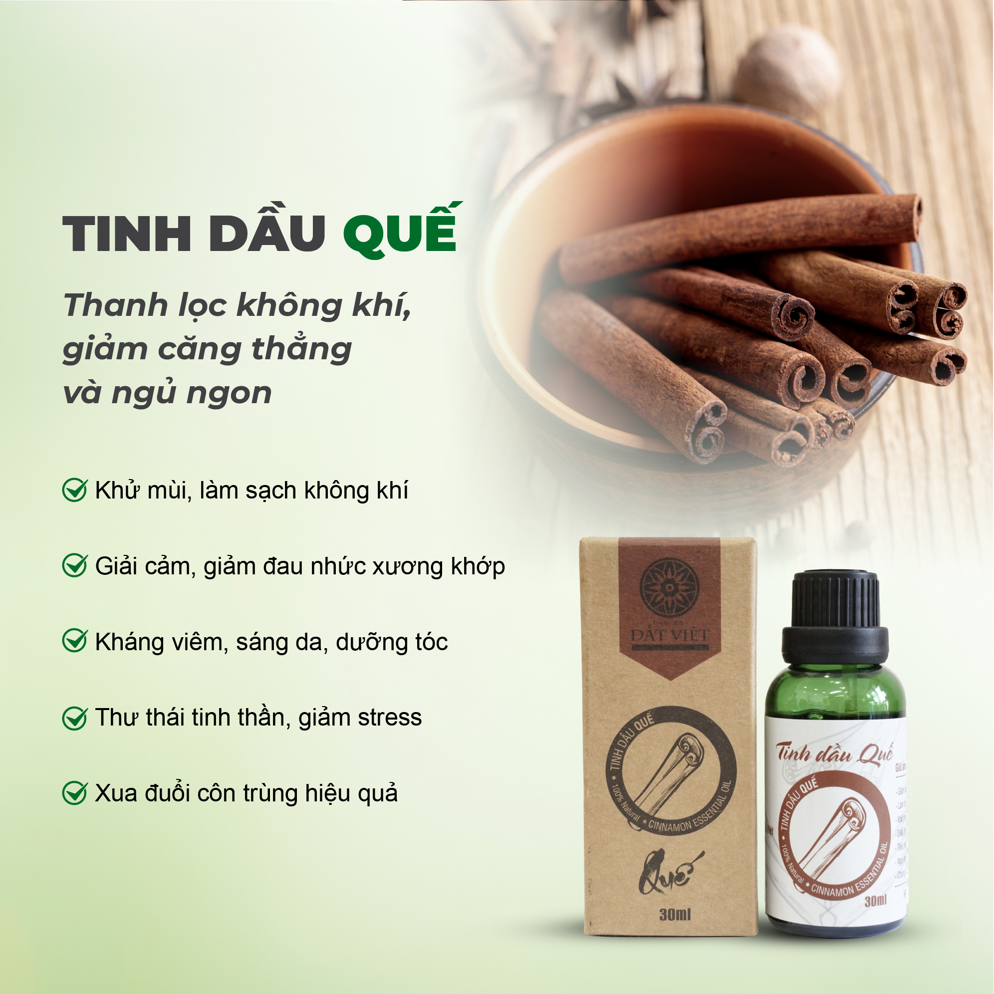 Mô tả Tinh dầu quế nguyên chất Đất Việt dung tích 10ml và 30ml - Xông phòng, đuổi muỗi, khử mùi, thư giãn - 2