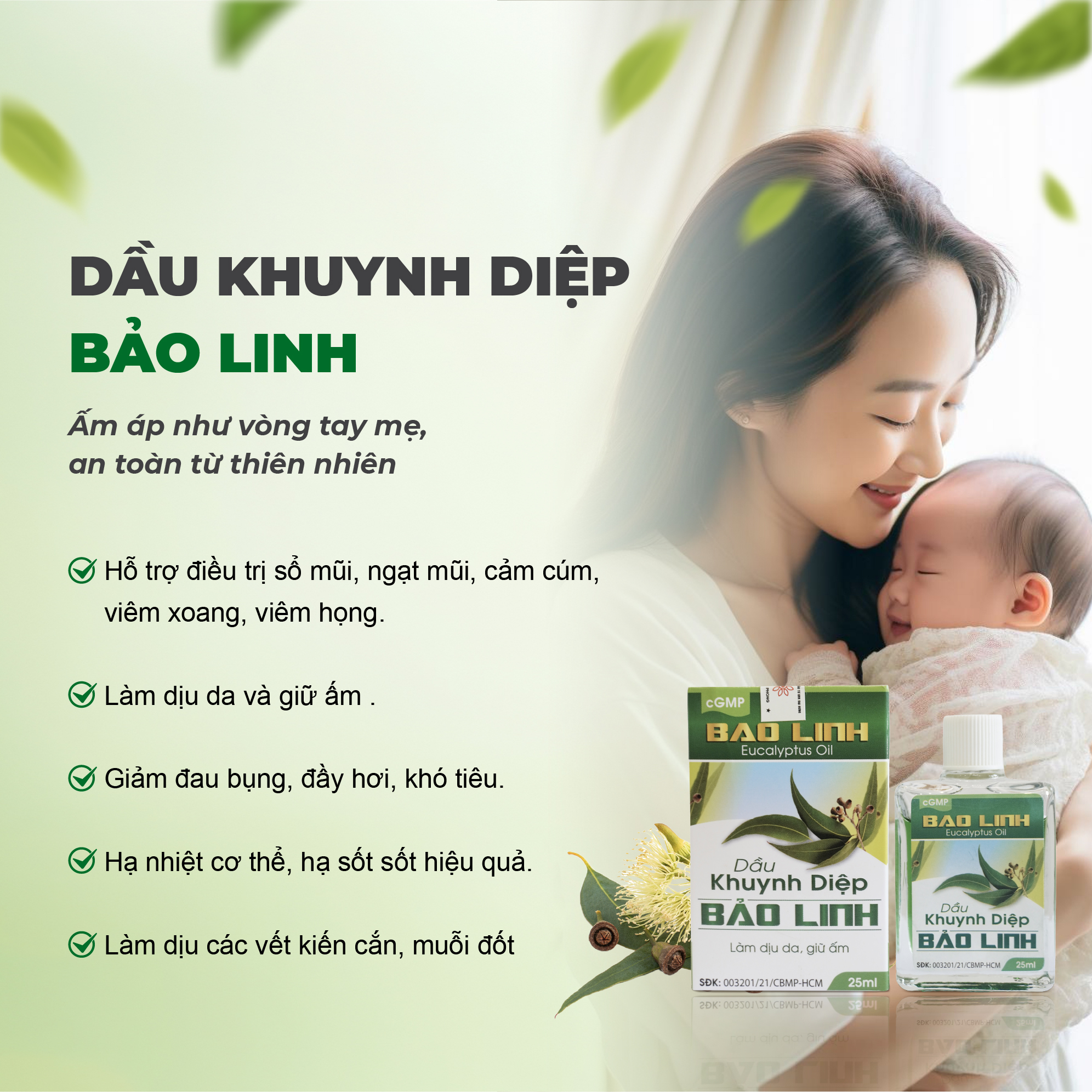 Mô tả Dầu khuynh diệp cho bé Bảo Linh dung tích 25ml - Giúp giữ ấm, giảm cảm ho, không cay mắt cho bé - 2