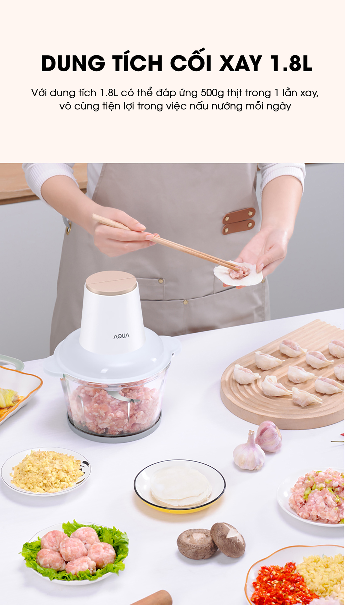 Mô tả Máy xay thịt Aqua GGS201R cối thuỷ tinh, dung tích 1.8L xay cua, thịt cá rau củ - Bảo hành 12 tháng - 4