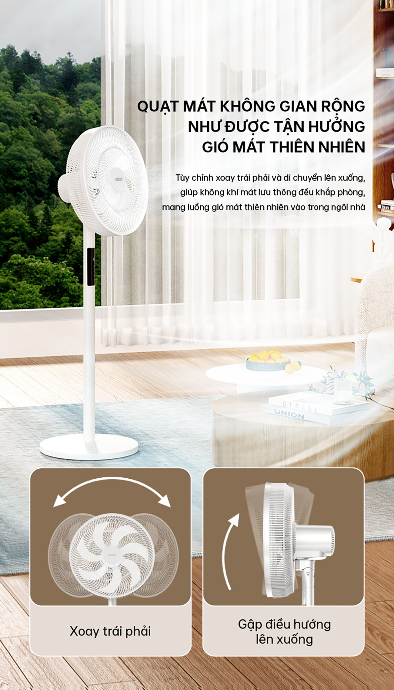 Mô tả Quạt cây đứng Aqua FED3501R thân quạt máy cảm ứng, điều khiển từ xa, hẹn giờ 12 tiếng, thu dài ngắn - 1