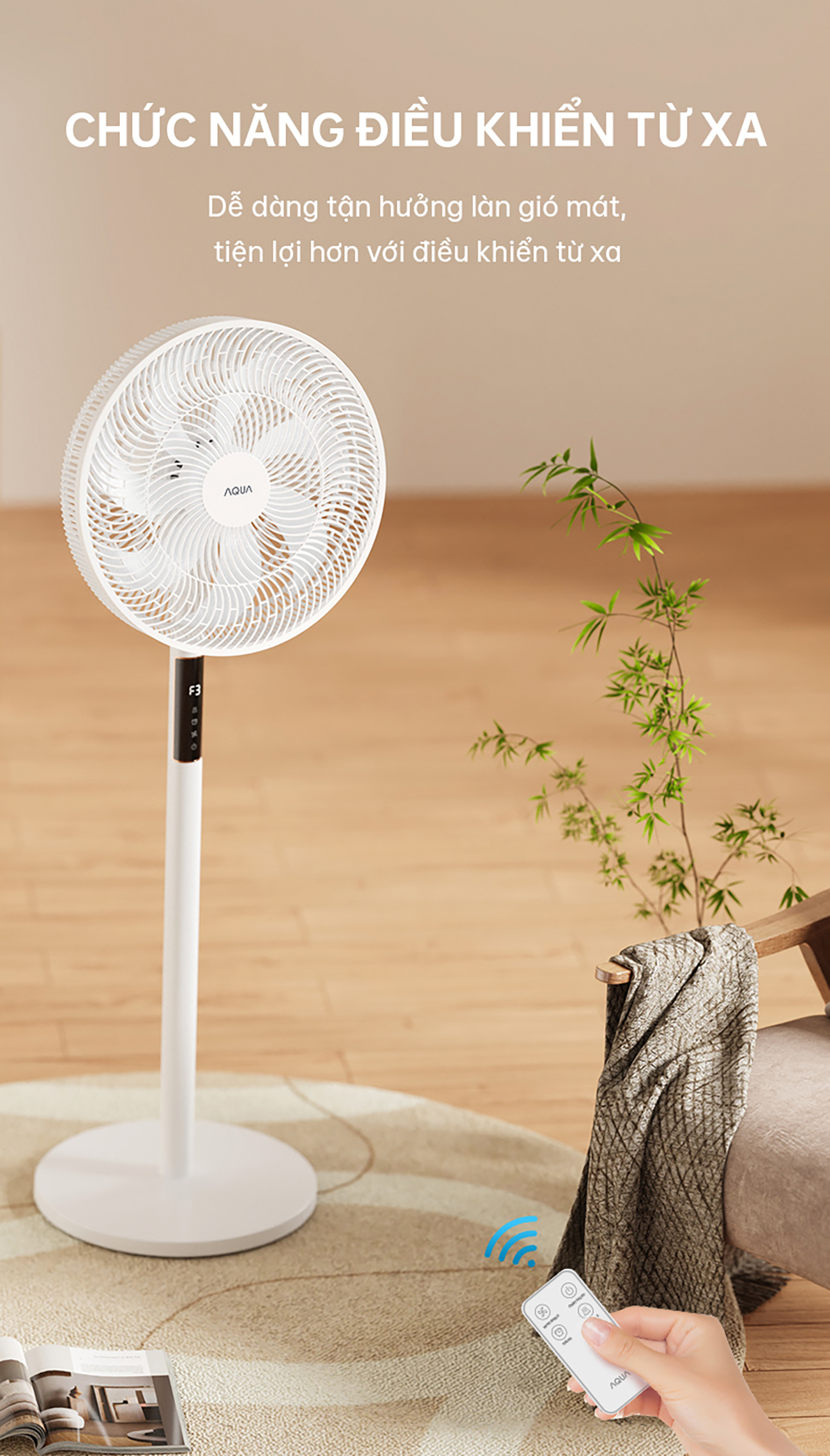Mô tả Quạt cây đứng Aqua FED3501R thân quạt máy cảm ứng, điều khiển từ xa, hẹn giờ 12 tiếng, thu dài ngắn - 4