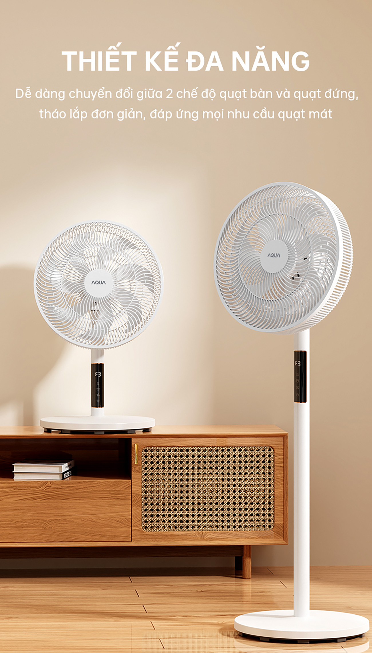 Mô tả Quạt cây đứng Aqua FED3501R thân quạt máy cảm ứng, điều khiển từ xa, hẹn giờ 12 tiếng, thu dài ngắn - 5