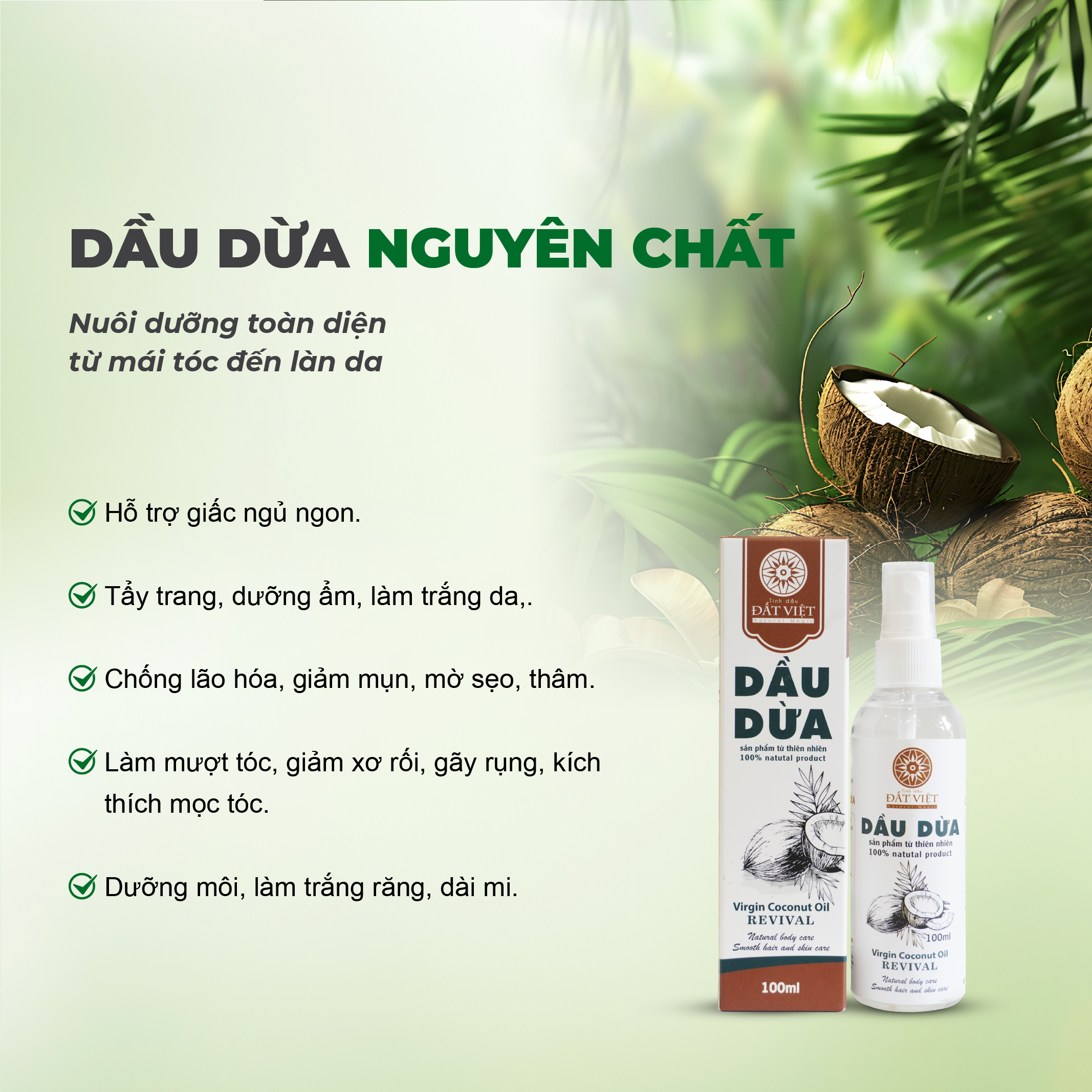 Mô tả Dầu dừa dưỡng tóc ép lạnh Đất Việt dung tích 100ml - Dưỡng tóc, dưỡng mi, an toàn cho bé sơ sinh - 4
