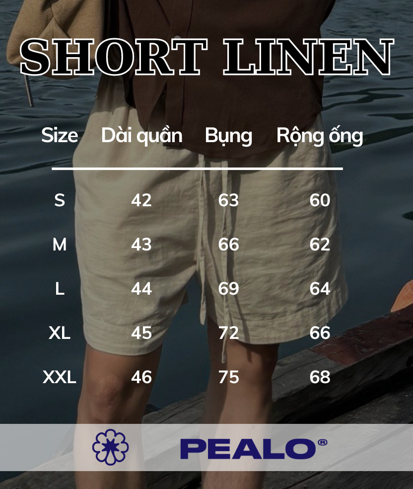 Mô tả Quần short nam PEALO chất liệu linen thoáng mát cạp chun phong cách Minimalism - 1