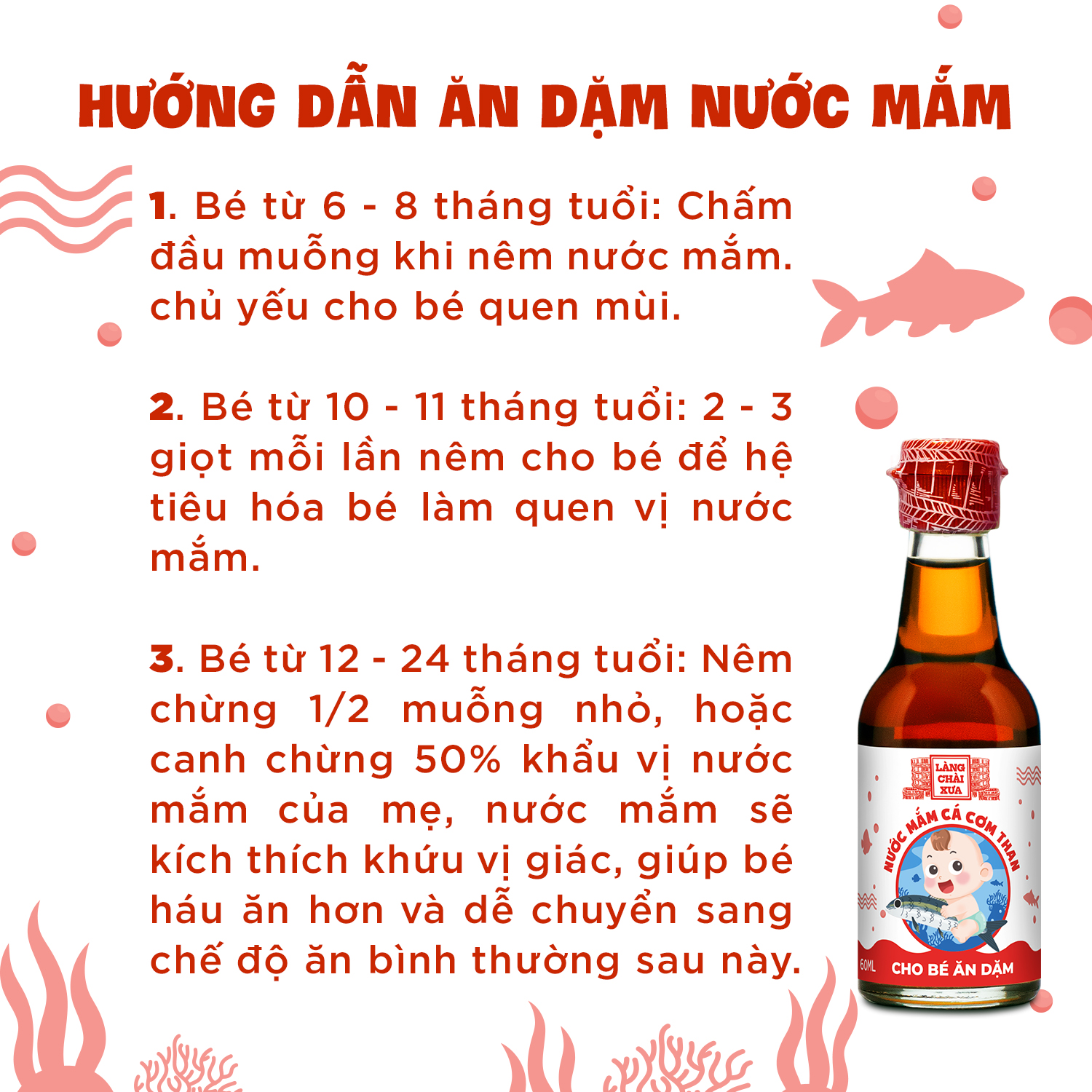 Mô tả Nước mắm Cá Cơm Than Làng Chài Xưa cho bé ăn dặm từ 6 Tháng Tuổi an toàn, nhiều cá ít muối vitamin 60ml/chai - 3