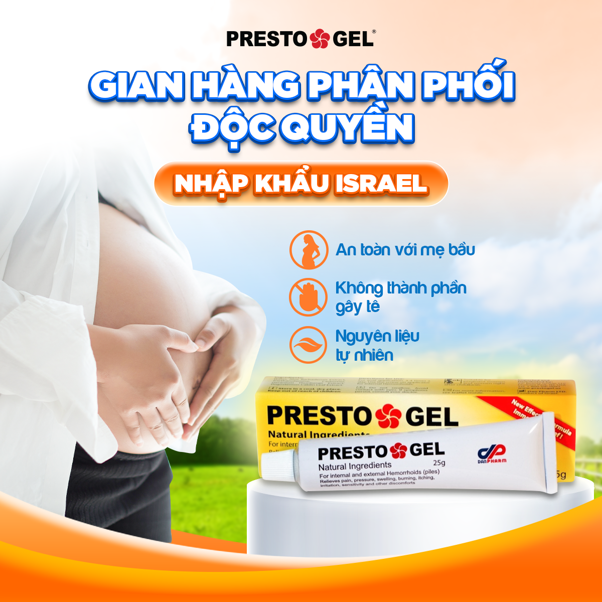 Mô tả Gel Bôi trĩ Presto nhập khẩu Danpharm- Israel, tuýp 25g - 1