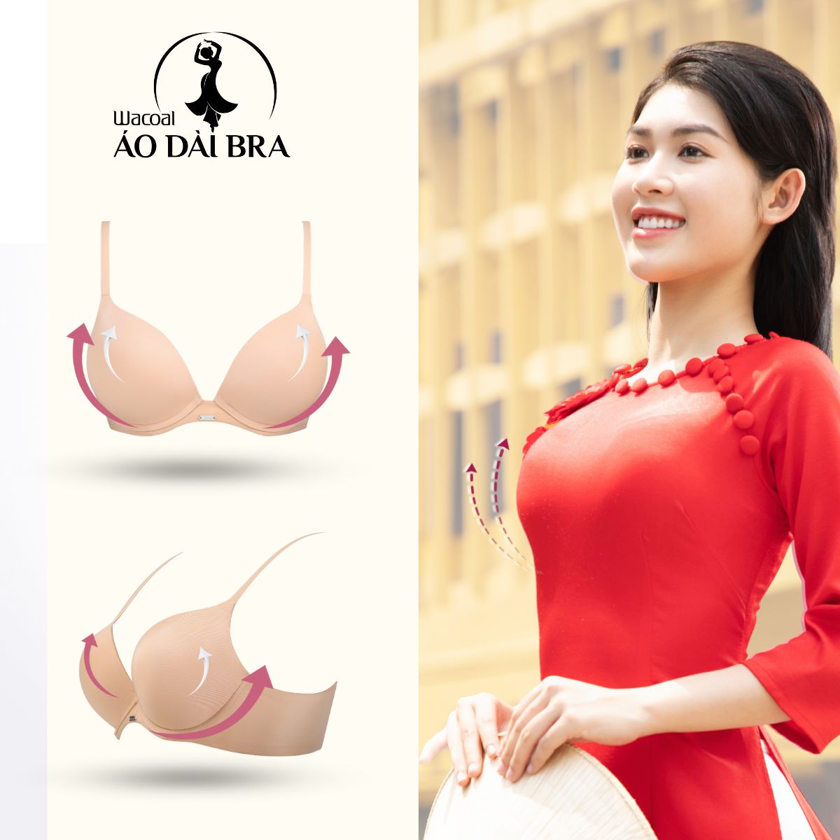 Mô tả Áo ngực nữ Wacoal mút dày 3cm nâng ngực có gọng chống tuột, Áo lót trơn dây vai cố định - IIB5395 - 1