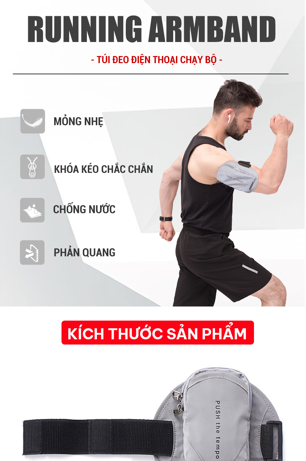 Mô tả Túi đựng điện thoại đeo tay chạy bộ GoodFit chống nước, phản quang GF201RA - 2