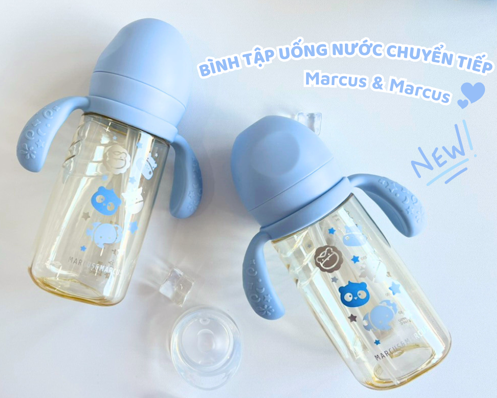 Mô tả Bình Tập Uống Chuyển Tiếp PPSU  Marcus & Marcus 300ml Cho Bé Từ 6 Tháng – Xanh - 1