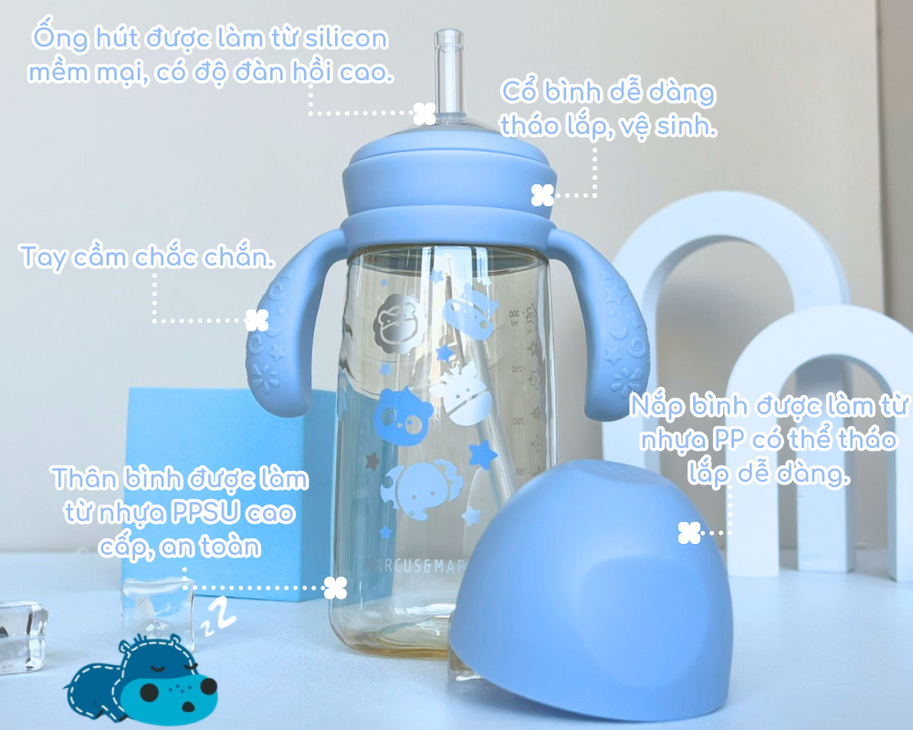 Mô tả Bình Tập Uống Chuyển Tiếp PPSU  Marcus & Marcus 300ml Cho Bé Từ 6 Tháng – Xanh - 4