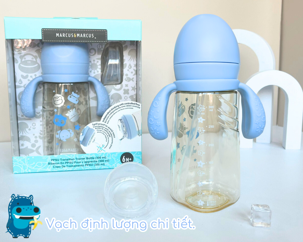 Mô tả Bình Tập Uống Chuyển Tiếp PPSU  Marcus & Marcus 300ml Cho Bé Từ 6 Tháng – Xanh - 5