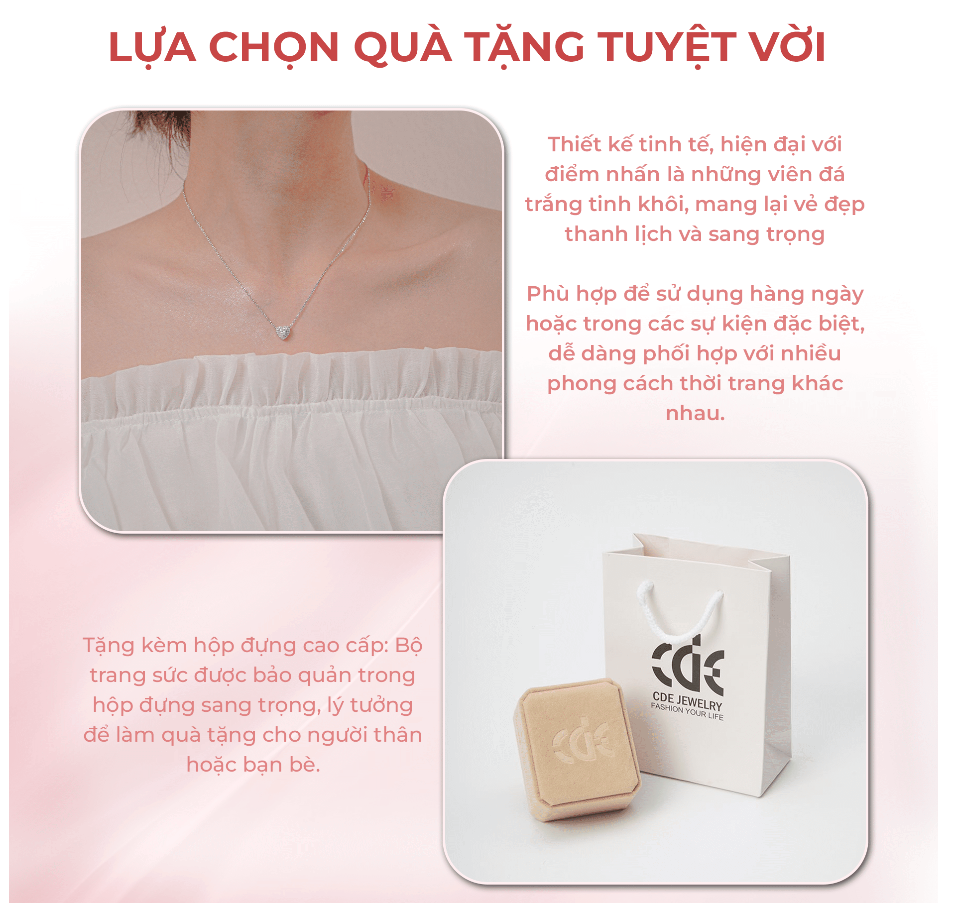 Mô tả Dây chuyền bạc nữ CDE Elevated Heart Silver Necklace CDE6389SV - Dây chuyền nữ cao cấp - 7