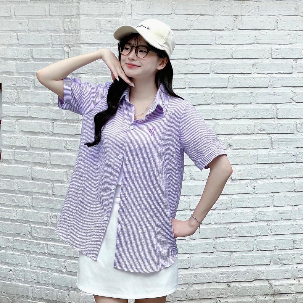 Mô tả Áo sơ mi nữ Blousie Choobe kẻ sọc oversize cộc tay ASM03 - 5