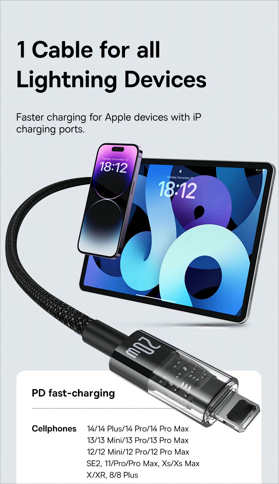 Mô tả Cáp sạc Baseus Gem USB-C sang PD 20W Chip nhận dạng thông minh thẩm mỹ trong suốt sạc nhanh - 8