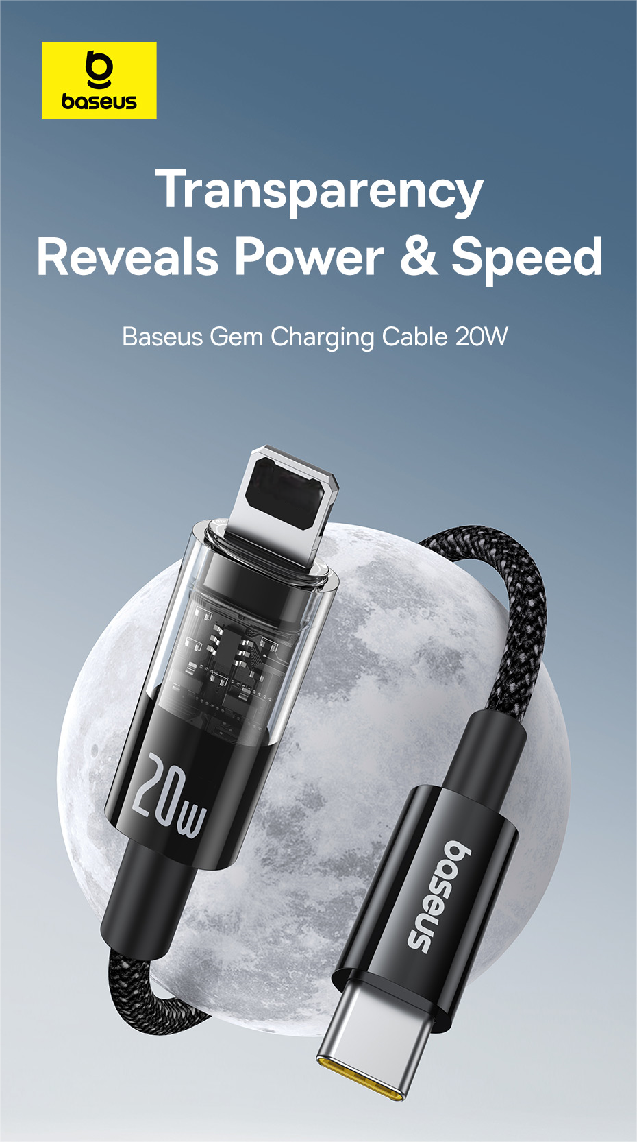 Mô tả Cáp sạc Baseus Gem USB-C sang PD 20W Chip nhận dạng thông minh thẩm mỹ trong suốt sạc nhanh - 1