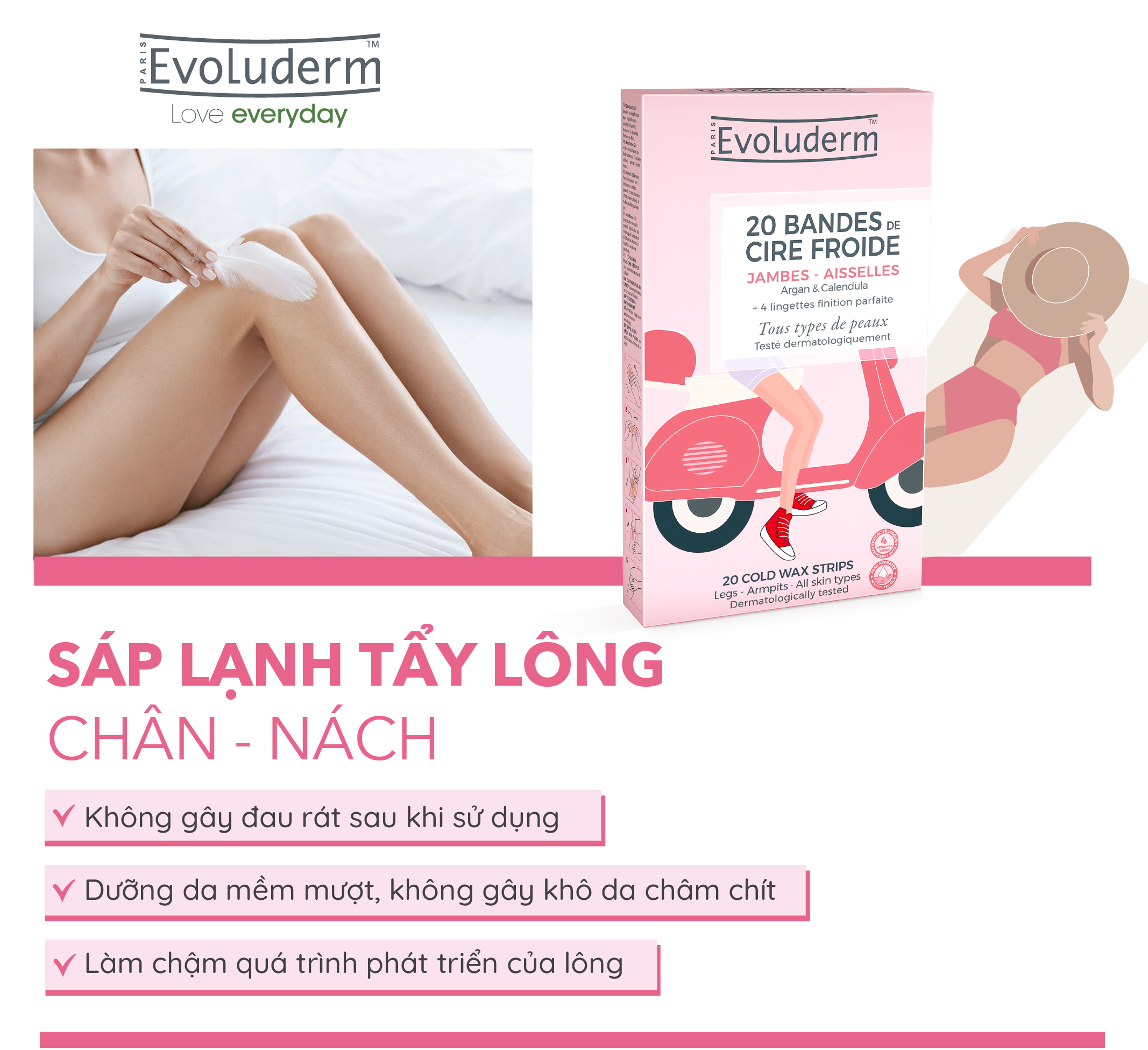 Mô tả Tẩy lông Evoluderm dạng miếng dành cho chân tay 20 Miếng - 1