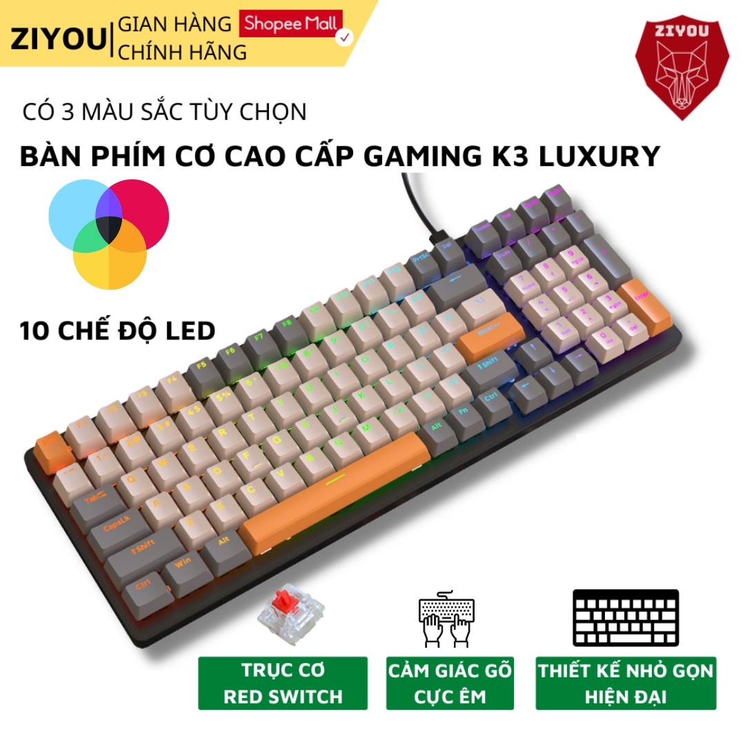 Mô tả Bàn Phím CƠ ZIYOU K3 Luxury Cao Cấp, Phím Gõ Êm Sử Dụng Trục Cơ Red Switch, Led 16,5 Triệu Màu 10 Chế Độ, Bảo Hành 12t - 1