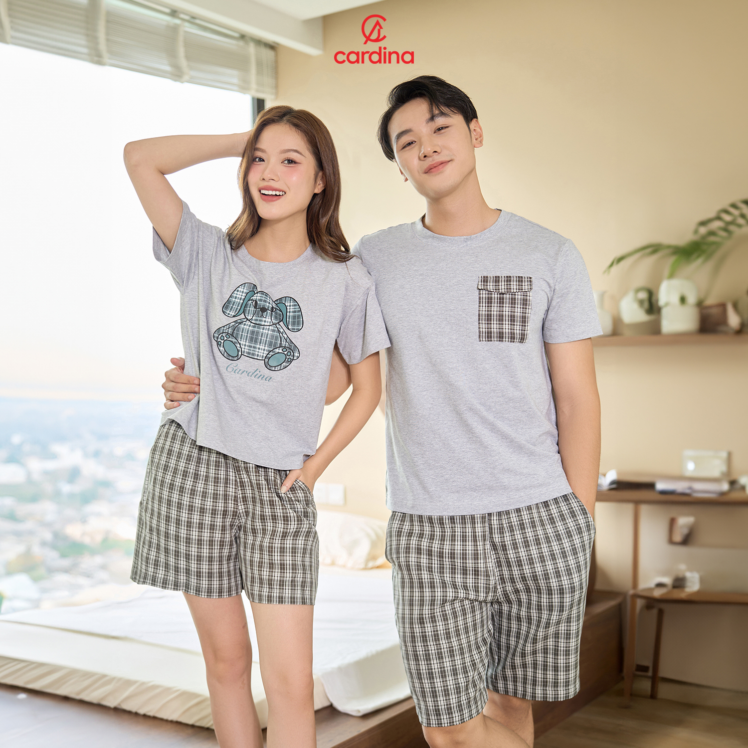 Mô tả Đồ bộ nữ CARDINA chất liệu cotton thoáng mát hình in nổi bật kế hợp quần thô kẻ trẻ trung 4BCF02 - 9
