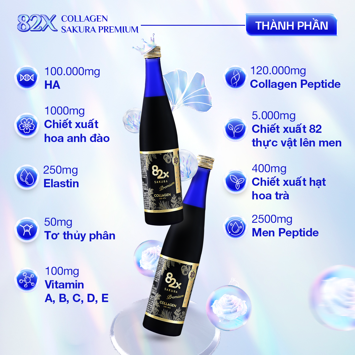 Mô tả Combo 3 Chai Nước Uống 82X Gồm Collagen + Sakura Collagen + Sakura Placenta Giảm Nám Tàn Nhang 500ml/chai - 5
