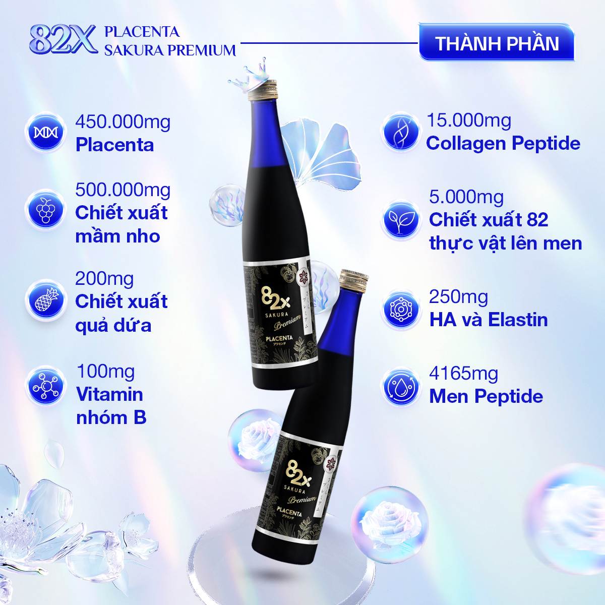 Mô tả Combo 3 Chai Nước Uống 82X Gồm Collagen + Sakura Collagen + Sakura Placenta Giảm Nám Tàn Nhang 500ml/chai - 8