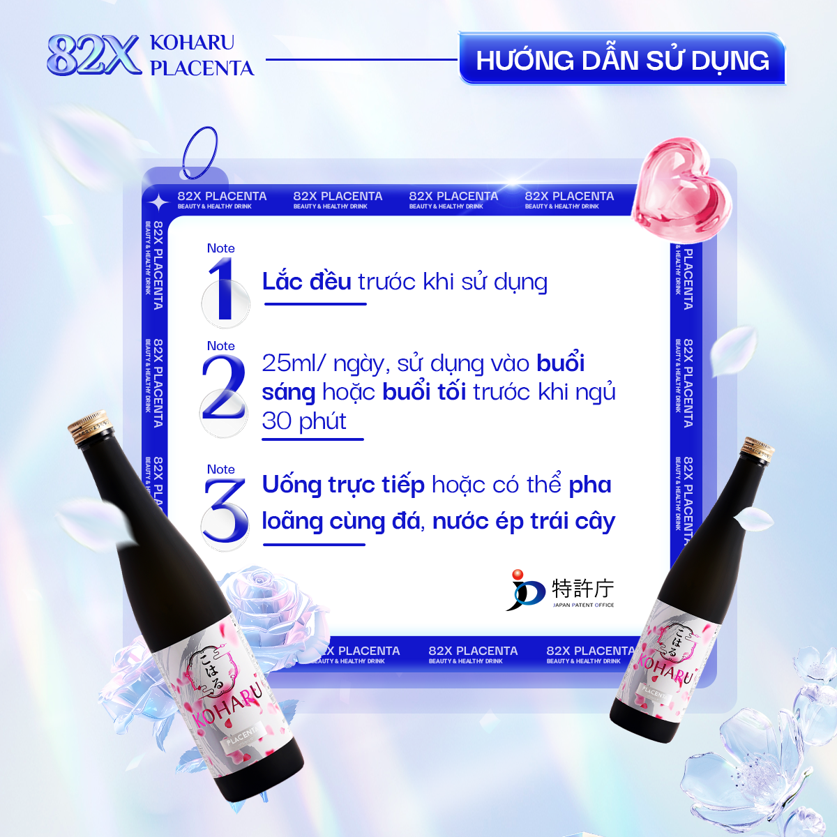 Mô tả Combo 2 Chai Nước Uống Đẹp Da 82X Koharu Placenta Chứa 315.000mg Placenta Giúp Da Trắng Hồng, Ngừa Sạm Nám 500ml/Chai - 3