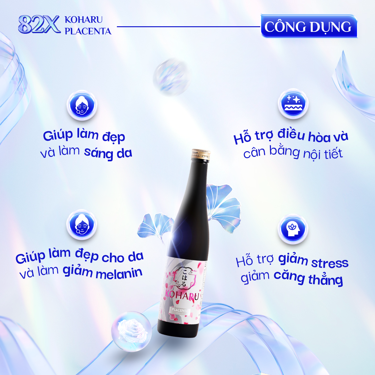 Mô tả Combo 2 Chai Nước Uống Đẹp Da 82X Koharu Placenta Chứa 315.000mg Placenta Giúp Da Trắng Hồng, Ngừa Sạm Nám 500ml/Chai - 2