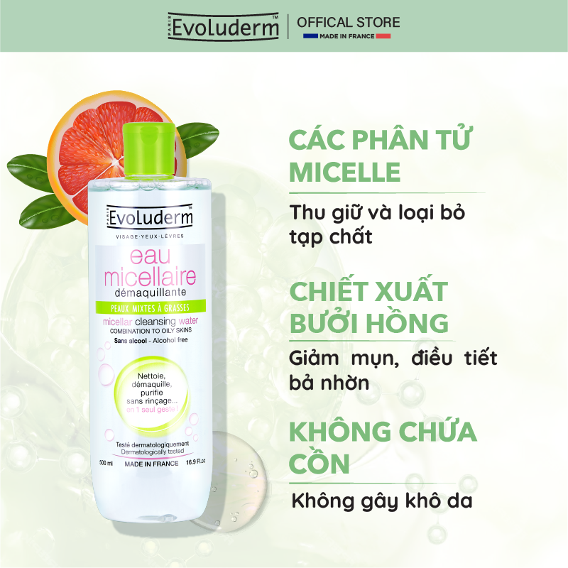 Mô tả Nước tẩy trang Evoluderm Eau Micellaire 500ml (Tùy Chọn) - 2