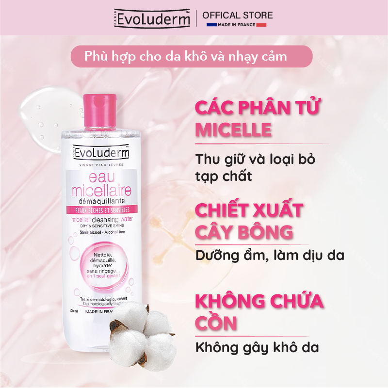 Mô tả Nước tẩy trang Evoluderm Eau Micellaire 500ml (Tùy Chọn) - 3