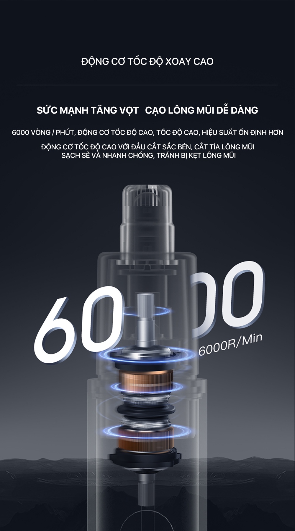Mô tả Máy tỉa lông mũi Enchen EN001, EN005 (dùng pin AA) mini có thể tháo rời, dao cắt hai lưỡi xoay 360° - 4
