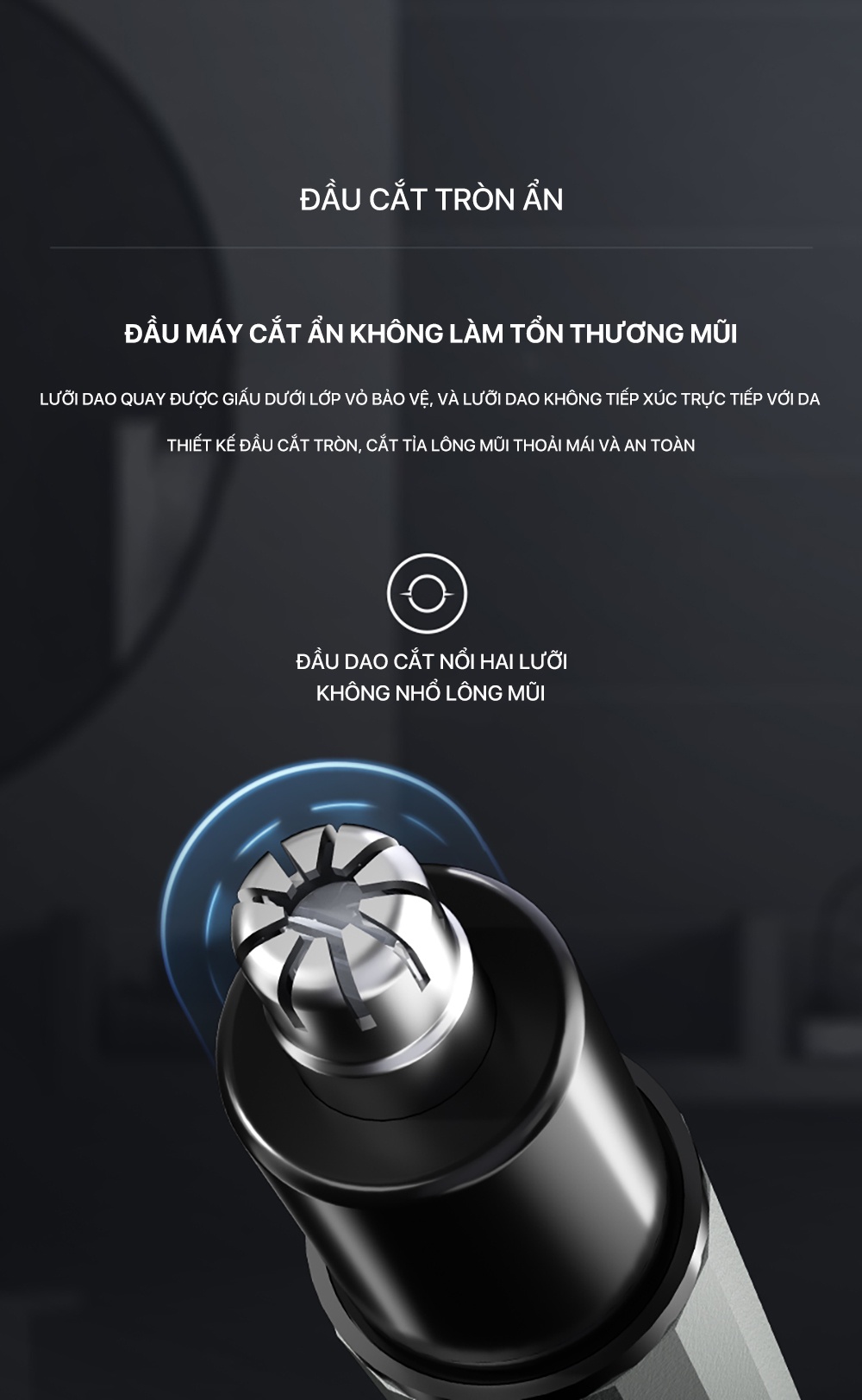 Mô tả Máy tỉa lông mũi Enchen EN001, EN005 (dùng pin AA) mini có thể tháo rời, dao cắt hai lưỡi xoay 360° - 6