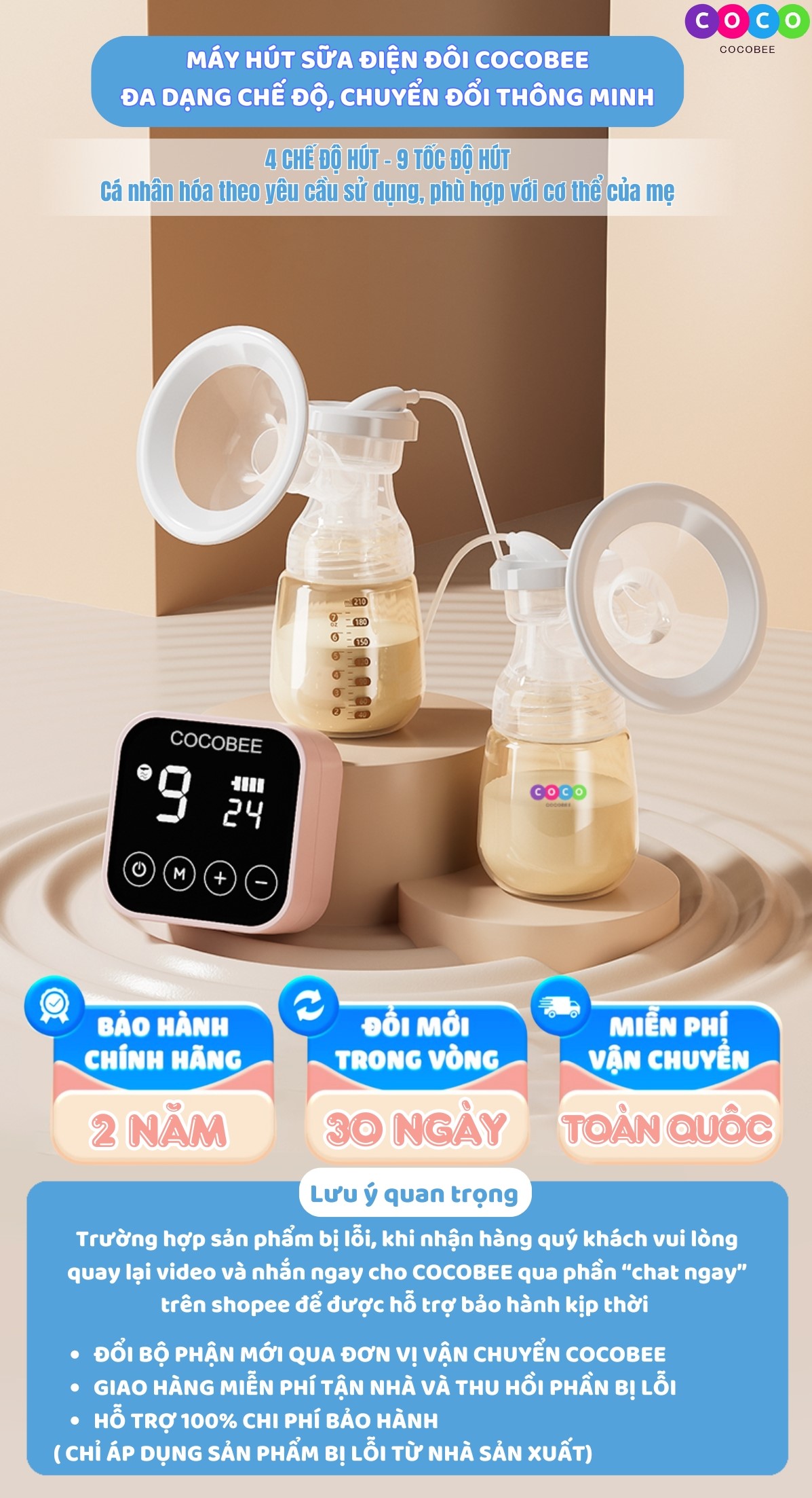 Máy hút sữa điện đôi COCOBEE cầm tay