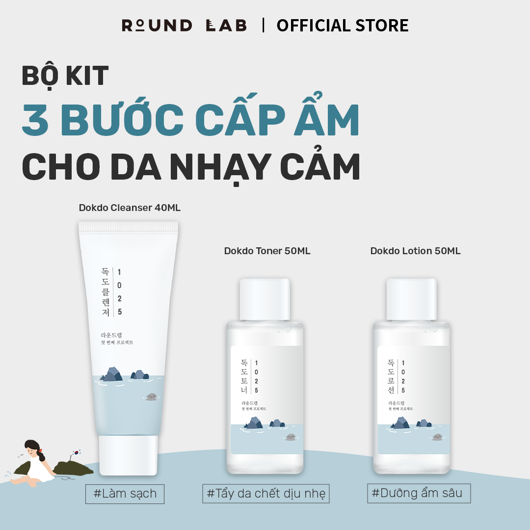 Mô tả Bộ Chăm Sóc Da Sữa Rửa Mặt, Toner, Lotion Round lab 1025 Dokdo On The Go Kit - 1